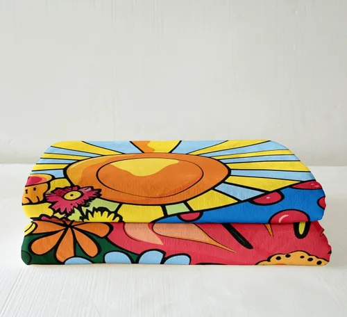 Miniatura 3 de Manta de vellón Kawaii Mushroom Boho – Hippie Groovy Floral Sherpa Queen – 60s 70s Retro Vintage Theme Throw – Chic Daisy Flower Plush Geometric