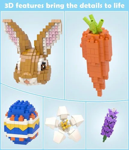 Miniatura 5 de Micro bloques de construcción 3D Pixel Wall Art Decor - Kit creativo de conejito para adultos y adolescentes, pasatiempo para aliviar el estrés, Azul
