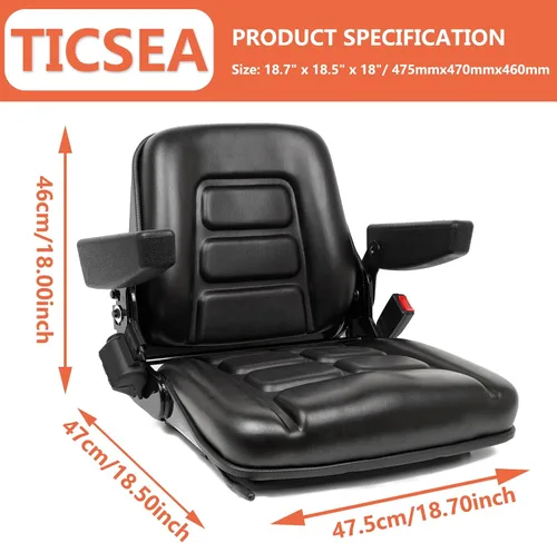 Miniatura 6 de Asiento universal para montacargas, asiento para tractor con micro interruptor, apoyabrazos y cinturón de seguridad, para tractor, excavadora