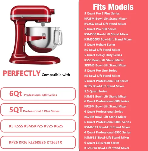 Miniatura 3 de Batidor plano de acero inoxidable de 5.5 a 6 cuartos para batidora de pie KitchenAid, accesorios de accesorio de paleta de ayuda de cocina, sin