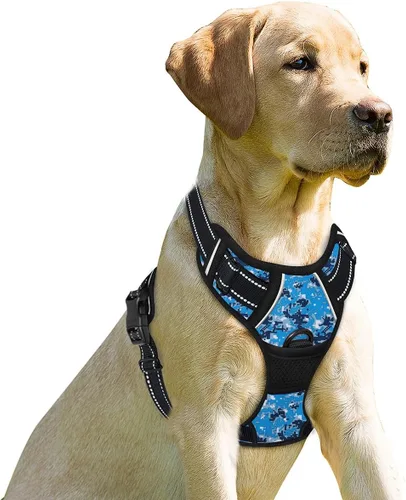 Miniatura 39 de BARKBAY Arnés sin tirones para perro, clip frontal, resistente, reflectante, mango de fácil control para pasear perros grandes (negro, L)