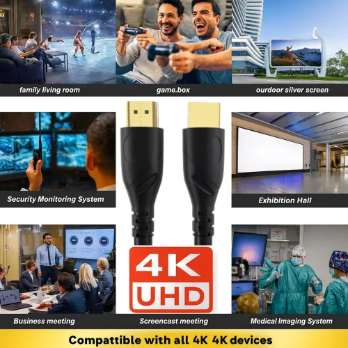 Miniatura 8 de Cable HDMI de 6 pies chapado en oro de ultra alta velocidad 4K @ 60Hz, Ultra HD, 1080P y ARC compatible con laptop, PC de juegos, monitor, PS5, PS4
