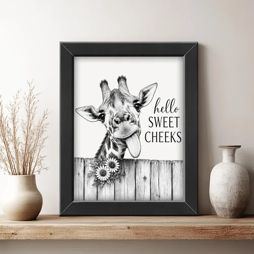 Miniatura 2 de Funny Bathroom Wall Art Framed Giraffe Bathroom Decor, Black and White Animal Canvas Print Picture Farmhouse Toilet Signs for Home Restroom, Black