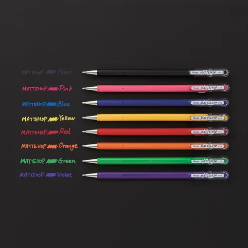 Miniatura 6 de Pentel Mattehop - Bolígrafos de gel líquido, punta K110-0.039 in, 1 de cada color, paquete de 8 unidades, en embalaje de almohada