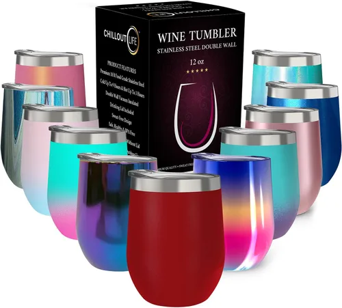 Miniatura 58 de CHILLOUT LIFE Vasos Térmicos de Vino de Acero Inoxidable de 12 oz Paquete de 2 - Vasos de Vino con Aislamiento al Vacío de Doble Pared con Tapas
