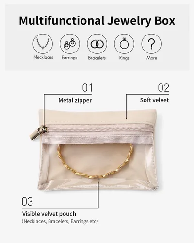 Miniatura 4 de Vlando 33 piezas de joyería de viaje, bolsa de terciopelo para joyas con cremallera, bolsa de joyería de viaje transparente, organizador de viaje