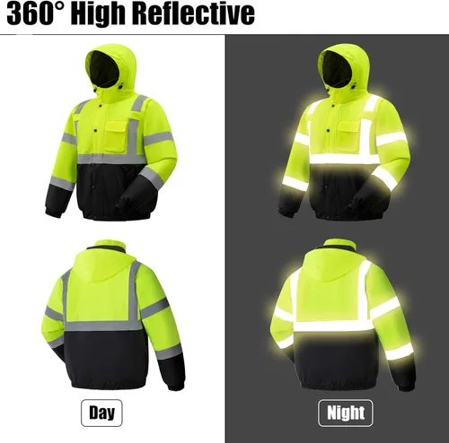 Miniatura 4 de Ubon Chaquetas de seguridad de invierno de alta visibilidad para hombres, impermeable reflectante Hi Vis, chaqueta de trabajo de construcción