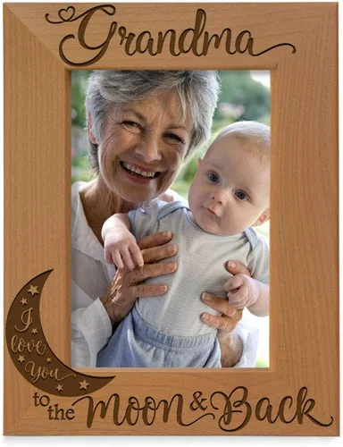 Miniatura 7 de KATE POSH - Marco de fotos de madera natural grabado con texto en inglés "Grandma I Love You to the Moon and Back", regalos para el Día de la Madre