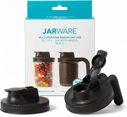Miniatura 18 de Jarware 82686 - Juego de 2 tapas de boca ancha con boquilla para tarro de masón, color negro