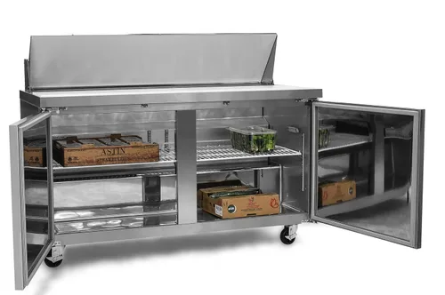 Miniatura 5 de FSE MRSL-2D/60 Mesa de preparación comercial refrigerada de dos puertas para ensaladas/sándwiches, 15 pies cúbicos, acero inoxidable, 115 V
