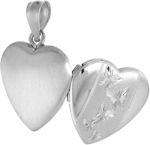 Miniatura 2 de Collar pequeño de plata de ley de 0.6in con forma de corazón y mariposas de 40,6 a 20.0in
