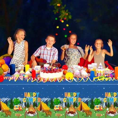 Miniatura 7 de Tegeme Mantel de plástico con temática de fogata y bosque, 1 pieza, para campamento, fiesta, suministros de decoración