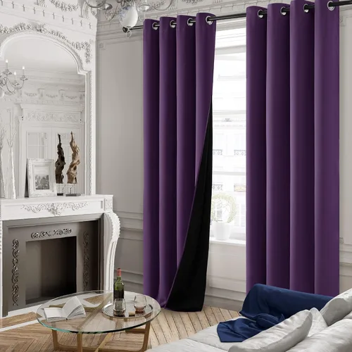 Miniatura 19 de Deconovo Cortinas opacas 100% con forro negro, cortinas con ojales aisladas térmicamente que reducen el ruido, doble capa para oscurecer