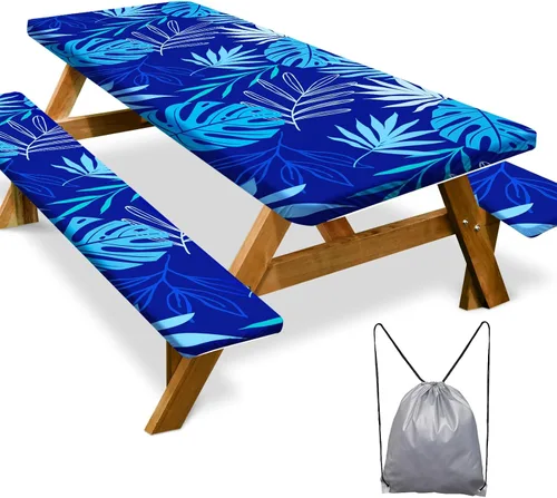 Miniatura 54 de Funda de mesa de picnic con fundas para bancos Esenciales de camping Mantel de picnic impermeable y a prueba de viento con bolsa de cordón, funda