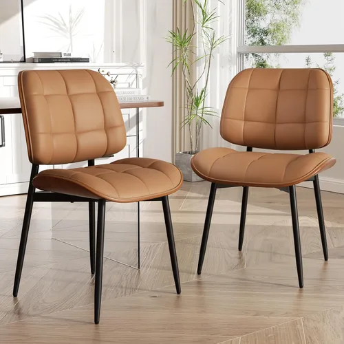 Miniatura 23 de Silla de comedor, moderna de mediados de siglo con cojín grueso, sillas de cocina tapizadas de piel sintética con respaldo de madera curvada de Beige
