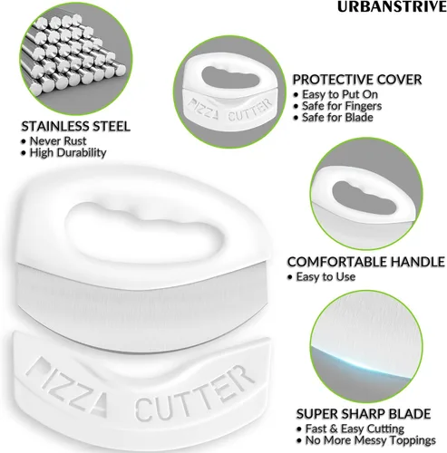 Miniatura 3 de Urbanstrive Cortador de pizza de acero inoxidable resistente con tapa, cuchillo de pizza de hoja súper afilada, cortador de pizza balancín, Blanco