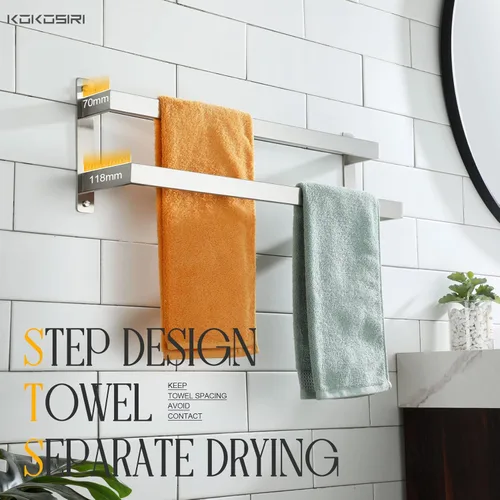 Miniatura 5 de KOKOSIRI Barras para Toallas de Baño de 2 Niveles Tipo Escalera Rieles para Toallas de 24 Pulgadas Soportes para Toallas Montados en Pared Estantes