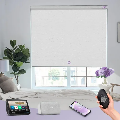 Miniatura 44 de Graywind Persiana enrollable motorizada funciona con Alexa Google, persianas inteligentes 100% opacas recargables con control remoto de motor