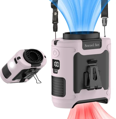 Miniatura 12 de Socool - Ventilador portátil de 10 000 mAh, clip para cinto, batería recargable, 5 velocidades, linterna, para el cuello, manos libres, 40 horas