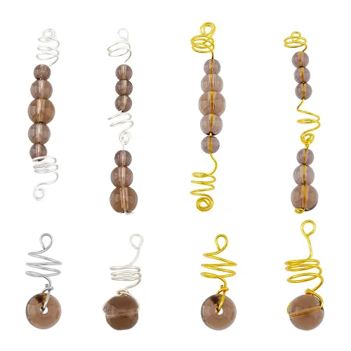 SUPERFINDINGS Juego de 24 piezas de joyería para el cabello para trenzas, cuentas de vidrio color marrón rosa, dijes para el cabello, accesorios
