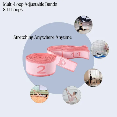 Miniatura 6 de Correa Elástica Multibucle - Banda de Estiramiento para Yoga, Pilates, Ballet y Terapia Física para Flexibilidad, Estiramiento de Piernas y Rosa