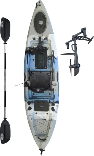Miniatura 16 de BKC Brooklyn 12.0 Pro - Kayak de pesca individual de 12 pies manos libres, dirección de timón, casco de 70 libras, almacenamiento hermético