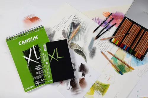 Miniatura 4 de CANSON Papel de dibujo reciclado XL A5 de 5.64 oz/m², grano fino de panal, almohadilla en espiral corta, 25 hojas blancas, ideal para artistas e