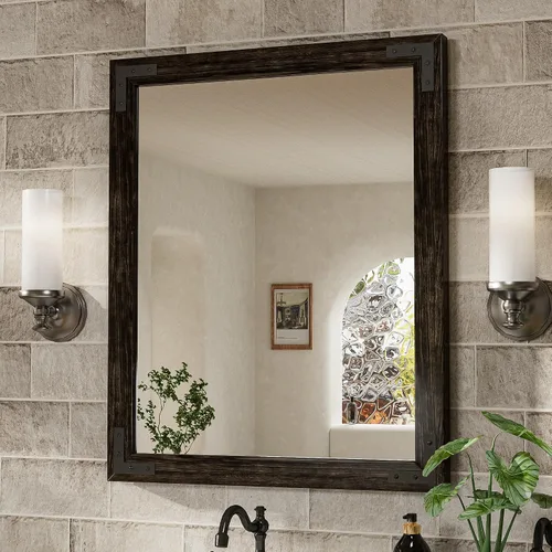 Miniatura 19 de TETOTE Espejo de madera natural de 48 x 24 pulgadas para pared de baño/dormitorio/sala de estar/entrada, espejo rústico de tocador de baño
