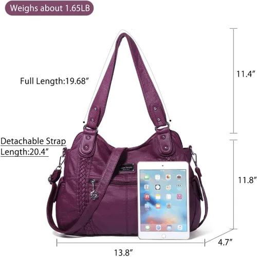 Miniatura 222 de Angel Barcelo - Bolsa de hombro amplia para mujer, diseño Hobo, cuero lavado