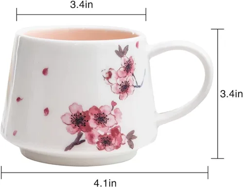 Miniatura 9 de DUSVALLY Taza de café floral de cerezo de 12 onzas, taza de cerámica con asa, apta para microondas y lavavajillas, taza de regalo rosa para mujer