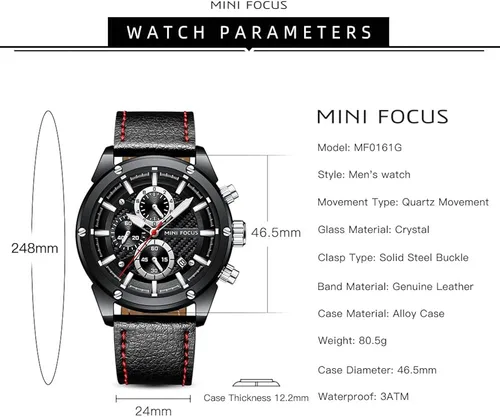 Miniatura 7 de MF MINI FOCUS Relojes de cuero para hombre, clásico, a la moda, casual, de lujo, impermeable, con calendario luminoso