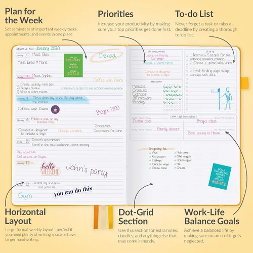 Miniatura 3 de GoGirl Planner Pro: Agenda semanal y organizador con diseño horizontal + páginas de seguimiento de presupuestos y gastos, diario de objetivos, sin