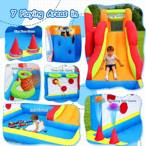 Miniatura 4 de Casa de rebote para niños con pozo de bolas y 7 zonas de juego, inflable para niños pequeños para uso en interiores y exteriores, cuenta