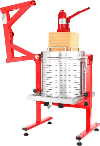 Miniatura 3 de Prensa hidráulica de frutas Mosakar de 10.6 galones/40L. Presión de 5 toneladas. Las piezas de contacto de jugo son de acero inoxidable AISI 304.
