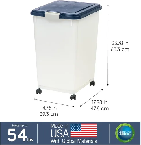 Miniatura 3 de IRIS USA - Recipiente hermético de 50 libras/69 cuartos de galón. IRIS USA WeatherPro - Contenedor hermético para alimentos para mascotas, con Azul