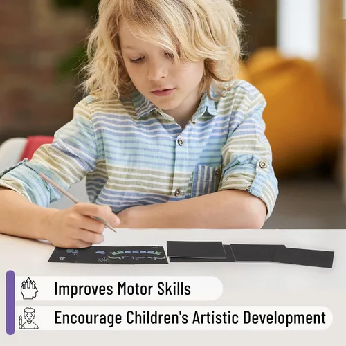 Miniatura 6 de Mr. Pen - Arte para rascar para niños con lápiz capacitivo de madera, 125 piezas, papel para rascar arco iris, papel de arte para rascar