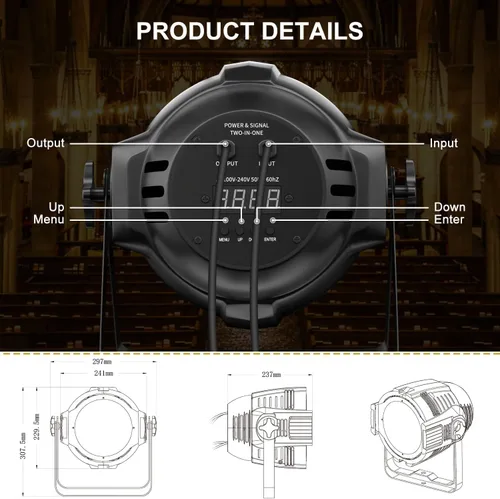 Miniatura 7 de StageLights con puertas de granero – Focos LED COB de 100 W, luces pares blancas cálidas y frías – Luces DMX/Master-Slave DJ, focos de iglesia