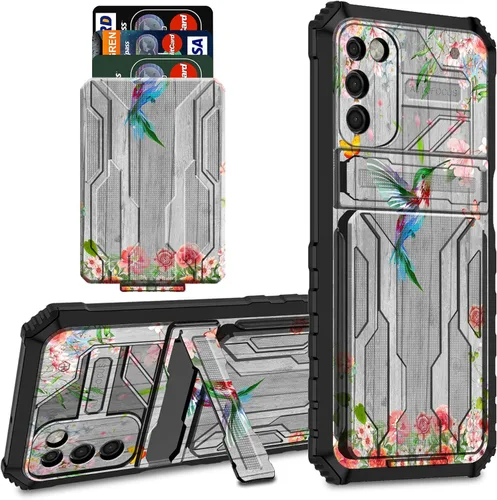 Miniatura 45 de Funda tipo cartera para Samsung Galaxy S22 Ultra con soporte para tarjeta de crédito y soporte de doble capa de policarbonato duro de PC suave TPU a