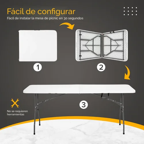 Miniatura 8 de Dopinmin Mesa plegable portátil de plástico resistente de 6 pies, mesas de comedor de plástico para interiores y exteriores, para campamento, picnic