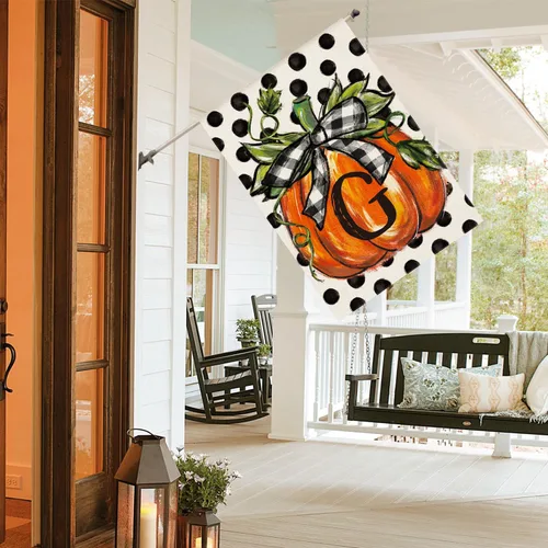 Miniatura 5 de AVOIN colorlife Bandera de casa con monograma de otoño con letra G, diseño de lunares, calabaza, 28 x 40 pulgadas, doble cara exterior, pequeña