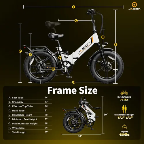 Miniatura 9 de Jasion X Hunter PRO/ST Electric Bike for Adults,1800/1400W Peak 20''Fat Tire Foldable E Bikes,Folding Ebike Up to 80/70 Miles Range 30 MPH,720/624WH