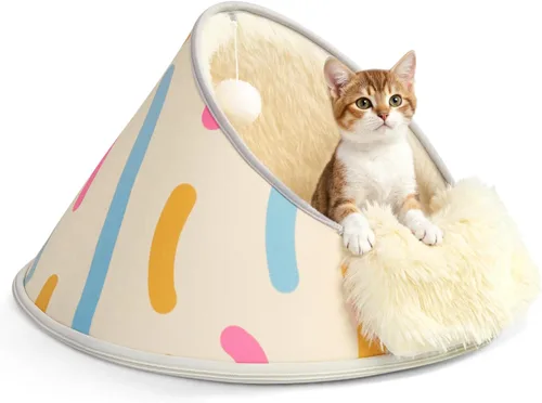 BurgeonNest Cueva redonda de 20 pulgadas para gatos, casa cerrada con capucha para mascotas para gatitos de interior, carcasa de EVA anticolapso con