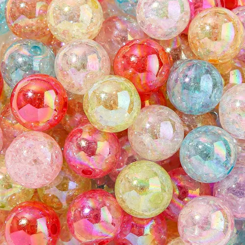 Miniatura 19 de Cuentas acrílicas de 0.630 in, 100 cuentas de bolígrafo de color arcoíris Ab, cuentas de chunk Bubblegum para bricolaje para hacer joyas, pulseras