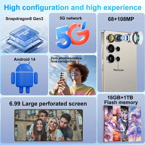 Miniatura 2 de Huness Teléfono celular I25 Ultra desbloqueado, bolígrafo integrado, teléfono desbloqueado de 16 + 1 TB, batería Android 14 de 7000 mAh, 6.99