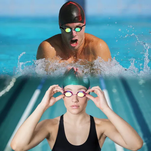 Miniatura 7 de Gafas de natación, paquete de 2 gafas de natación antivaho con protección UV sin fugas para adultos, hombres, mujeres, jóvenes Magenta y negro