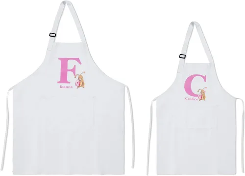 Miniatura 14 de Paquete de 2 delantales personalizados para padres e hijos, delantales ajustables con foto con nombre personalizado para cocina, cocina, hornear