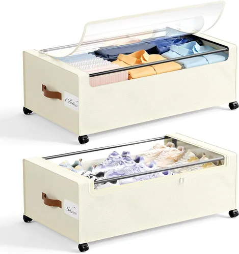 Miniatura 13 de Yecaye Almacenamiento debajo de la cama con ruedas, paquete de 2, contenedores de almacenamiento extra grandes de 85 L debajo de la cama con marco