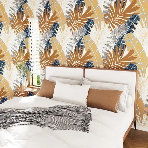 Miniatura 3 de Wallercity Papel Tapiz de Hojas Botánicas Tropicales Papel Tapiz Floral de Plantas Marrones para Sala de Estar Dormitorio Papel Tapiz Despegar
