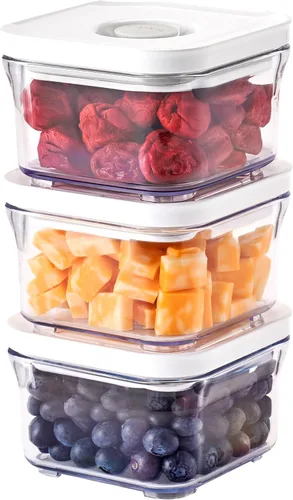Miniatura 7 de VAKUEN Contenedores Herméticos Premium para Almacenamiento de Alimentos, Mini Cuadrados 3 piezas/juego (0.32 qt), Tapa de Sellado Inteligente de Un