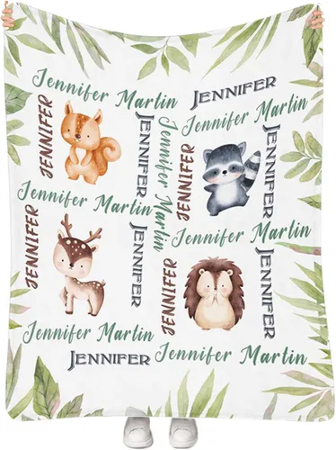 Miniatura 21 de Artsadd Manta personalizada con nombre, manta personalizada de animales de la selva, manta personalizada de safari para niños, niñas, baby shower
